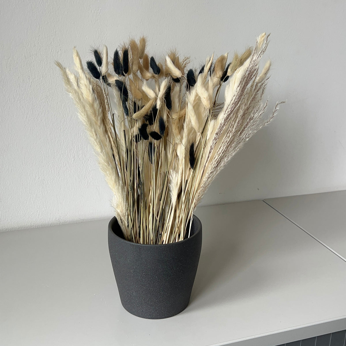 Trockenblumenstrauß „Modern Contrast“ – Lagurus, Phalaris & Gräser