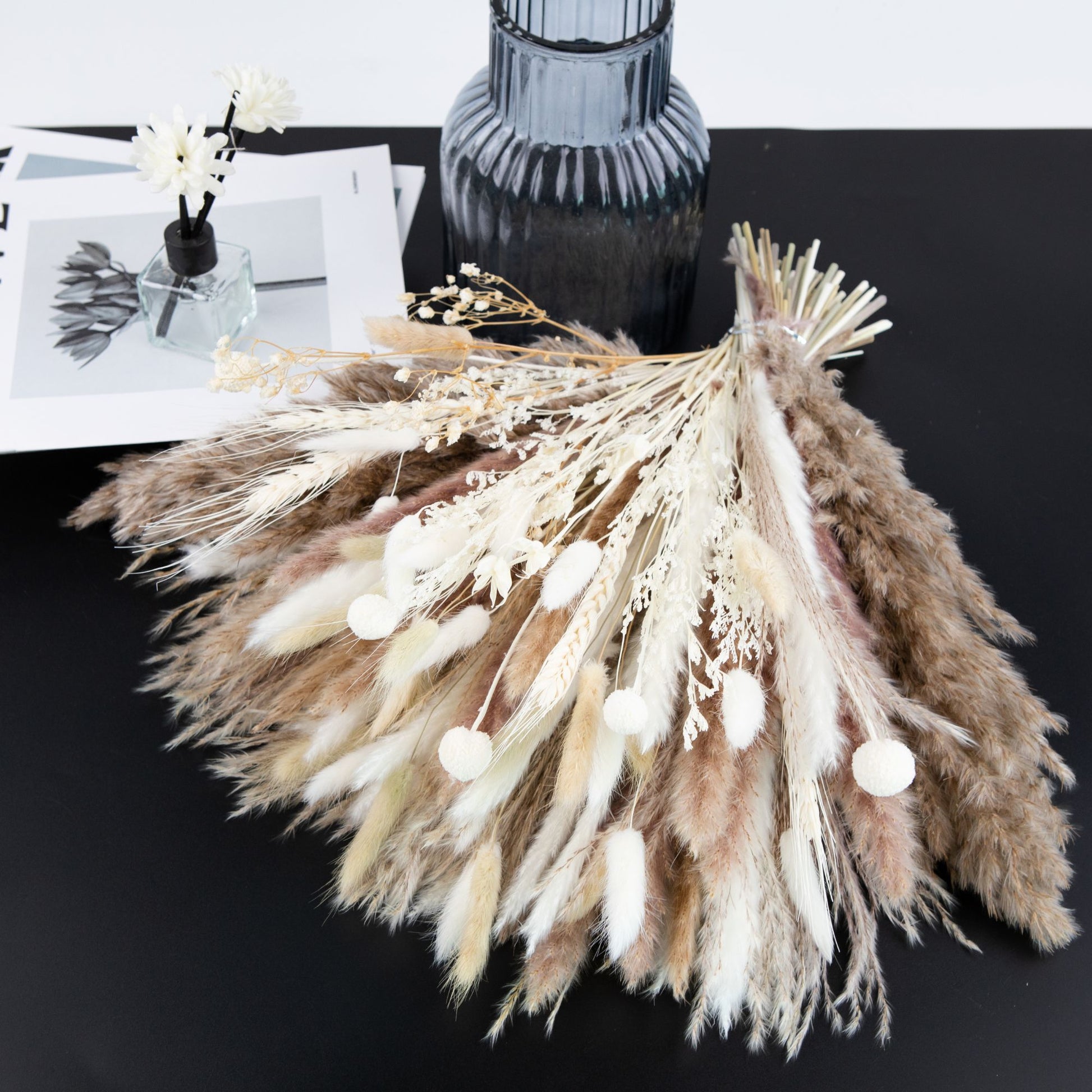 Boho Trockenblumenstrauß Natur Weiß mit Pampasgras für Vase