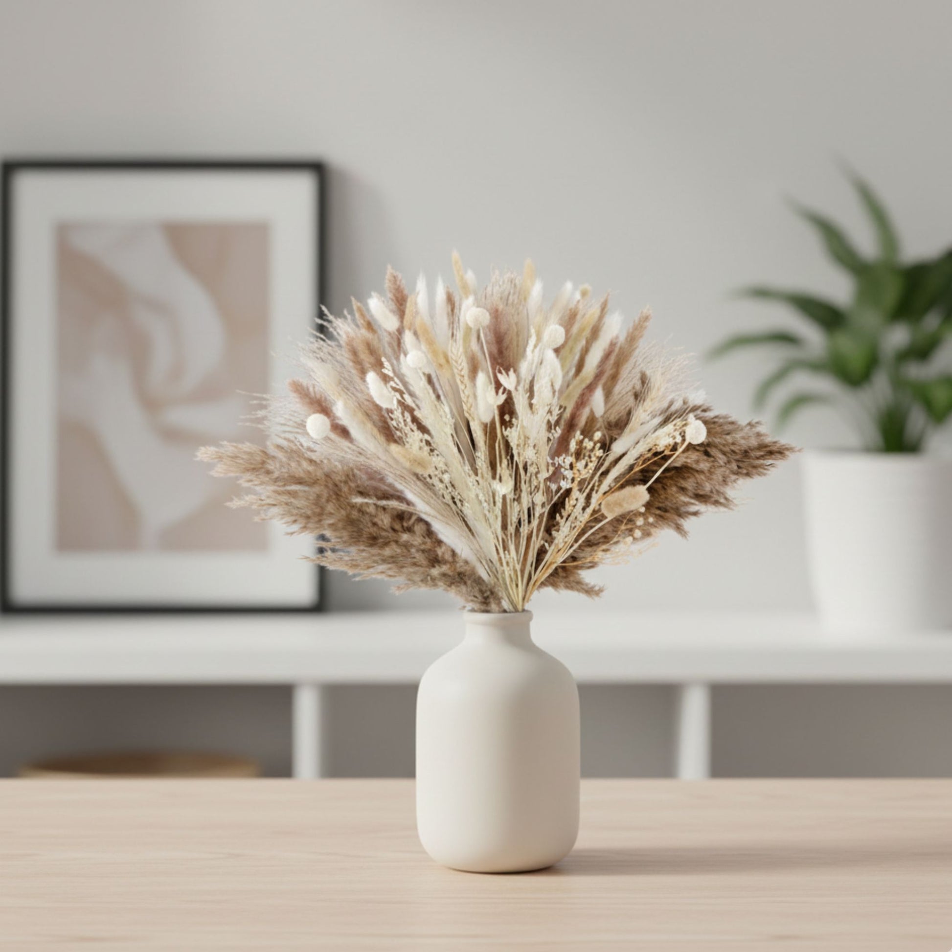 Boho Trockenblumenstrauß Natur Weiß mit Pampasgras für Vase