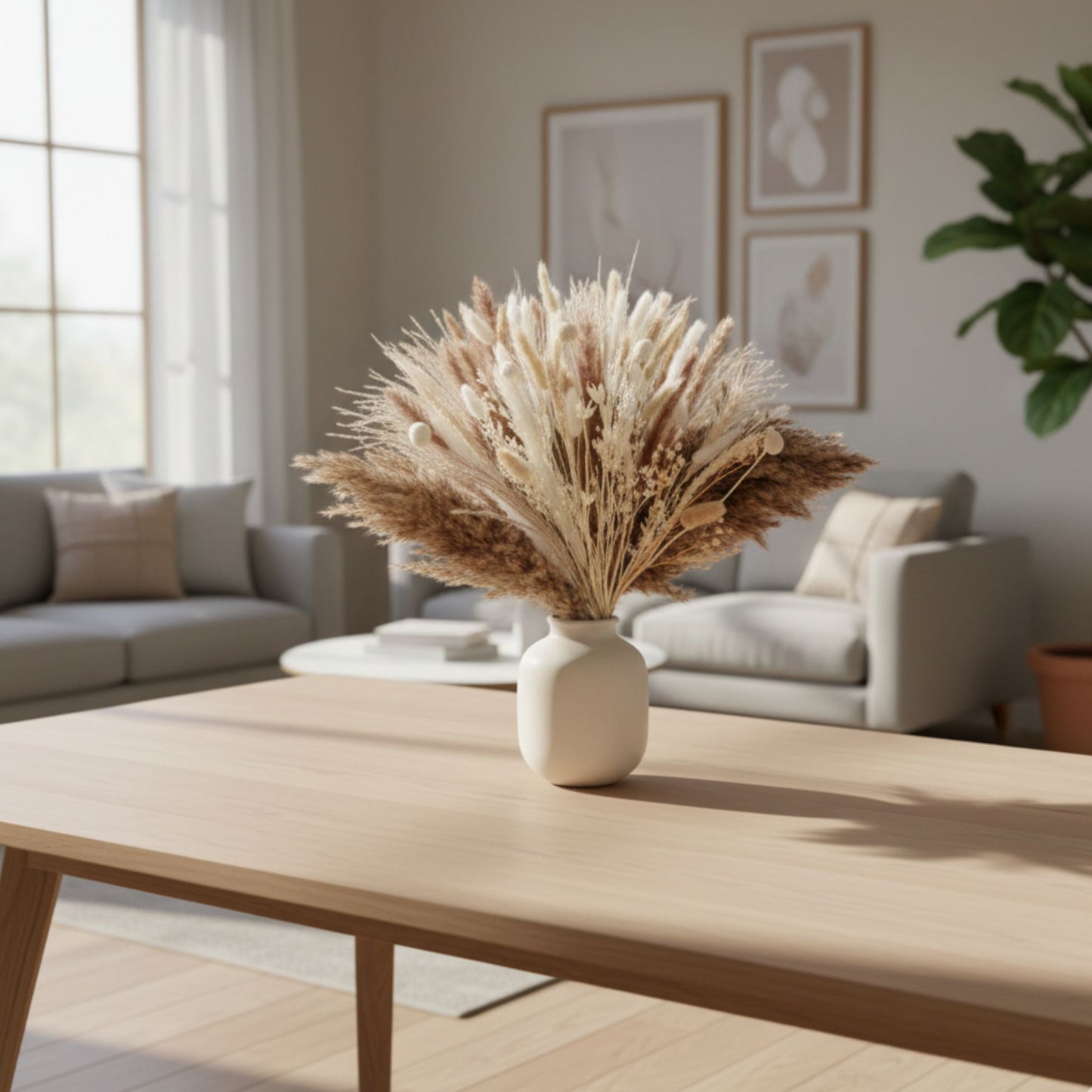 Boho Trockenblumenstrauß Natur Weiß mit Pampasgras für Vase