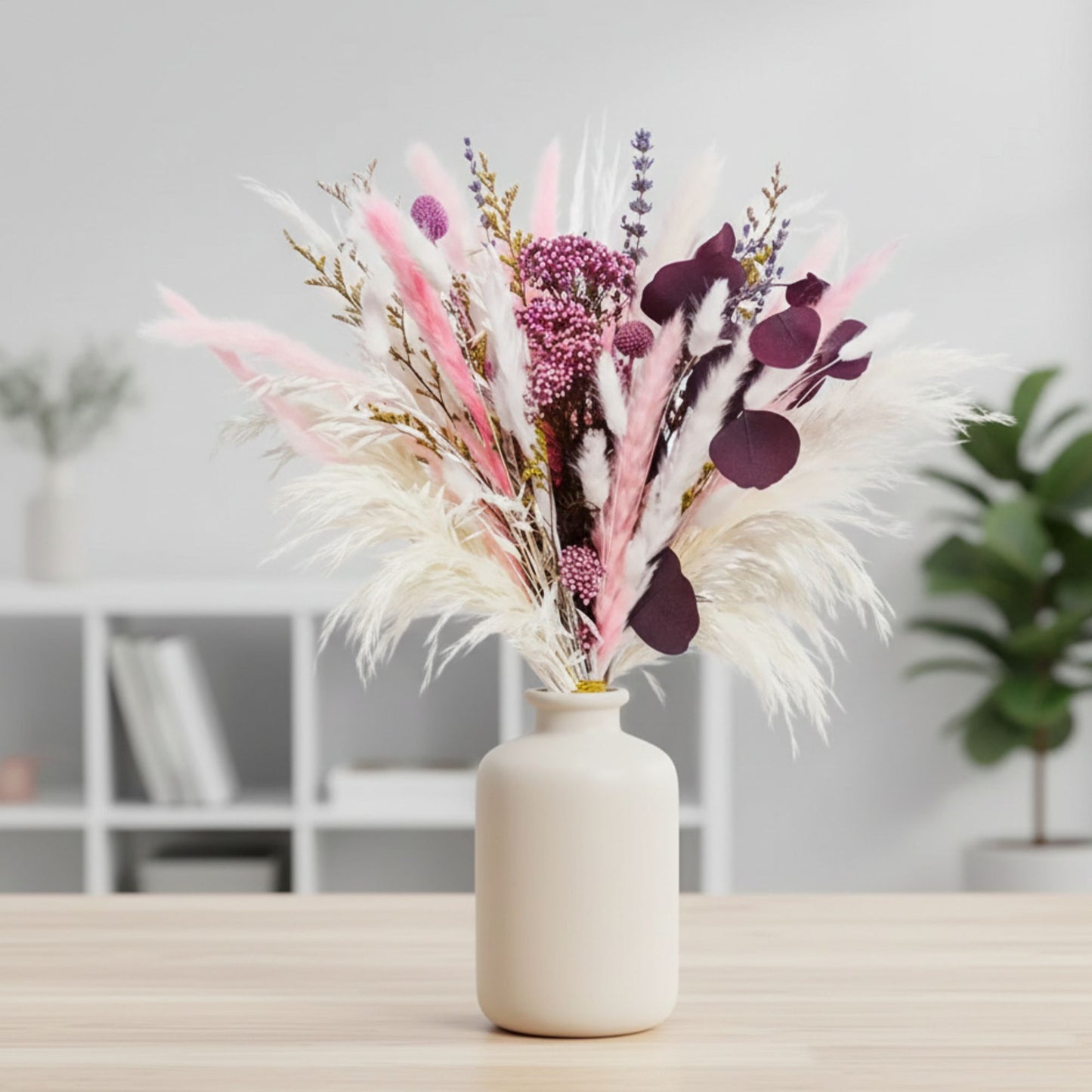 Boho Trockenblumenstrauß Rosa Beere mit Pampasgras