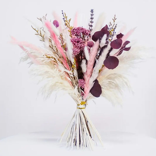 Boho Trockenblumenstrauß Rosa Beere mit Pampasgras